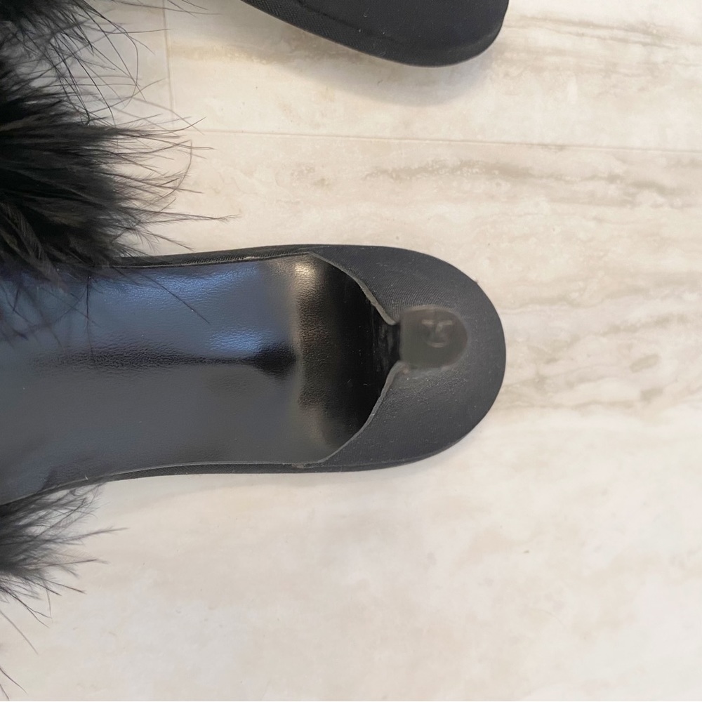 Jacques Levine Sz 7M Black Feather Heels Mules Vintage - Picture 9 of 10